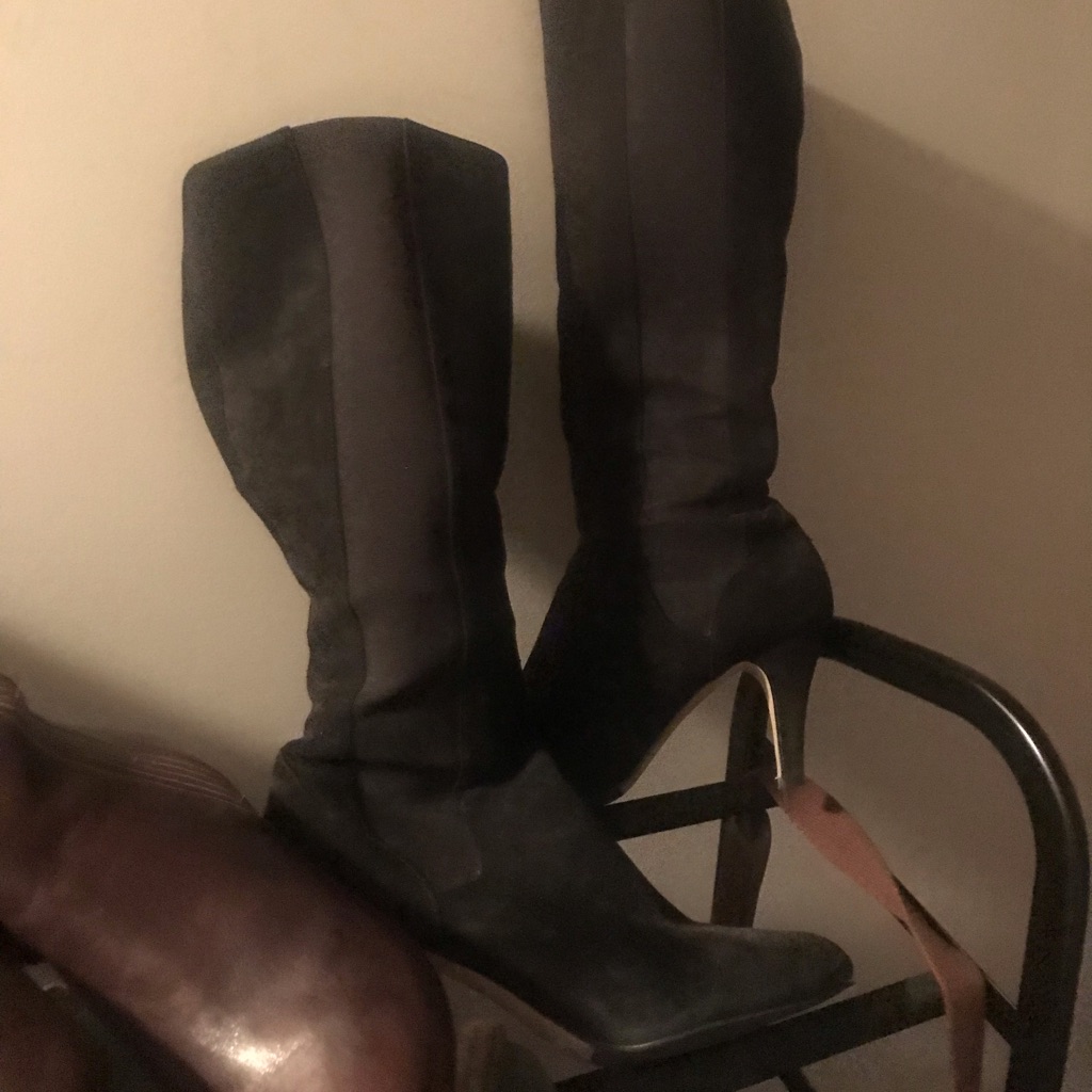 Black Suede Tall Boots With Zippers And Side Stretch For More Calf Room